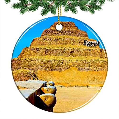 Egypt Cairo Saqqara Pyramids Christmas Ornament 2022 Hanging Xmas Tree Pendant Decoration Double Sided Ceramic Souvenir Travel Gift 2.8 Inch