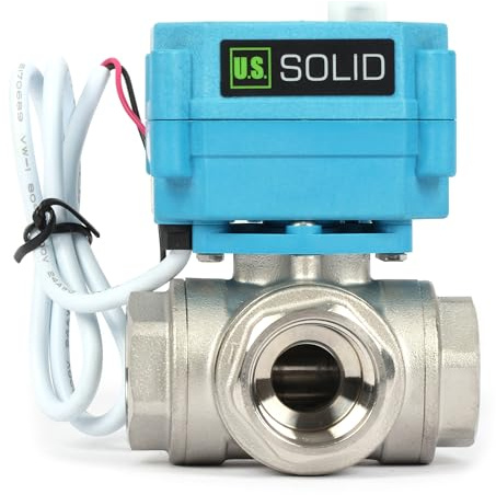 U.S. Solid 3 Wege Motorkugelhahn Edelstahl Zonenventil - Kugelventil mit manueller Funktion - Hochbelastbarer vielseitiger L-Typ-Wasserabsperrhahn, Standardport(3/4, 9-24V AC/DC)