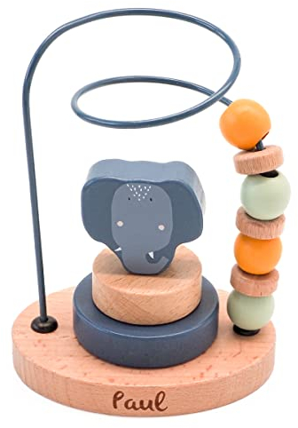 KIDSLINO Motorikschleife aus Holz Mrs. Elefant I personalisiertes Kinderspielzeug I Geschenk zur Geburt
