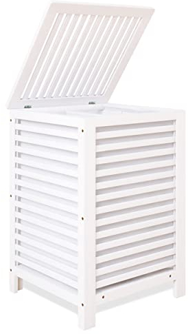 SMIBUY Großer Wäschekorb aus Bambus mit Deckel zur Aufbewahrung von Kleidung, Spielzeug und Handtüchern (weiß)