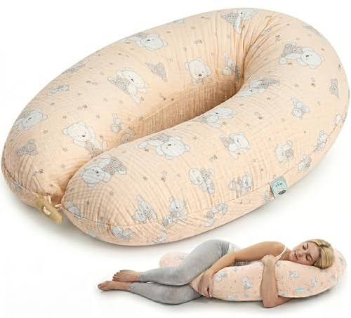 sei Design Stillkissen XXL 190x35 cm, Natur Kapok, Musselin Bezug aus Bio-Baumwolle, Schwangerschaftskissen, Füllmenge anpassbar, ergonomisch geprüft