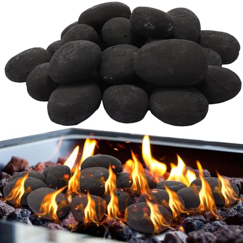 Suzile 48 Stück Lavasteine für Feuerstelle, 5,1 cm - 7,6 cm, dekorative Feuerstelle, Keramikfaser, Kieselsteine, natürliche Lavasteine für den Innen- und Außenbereich, Gaskamin, Landschaftsbau