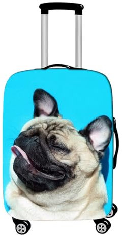 Hixingo Elastisch Kofferhülle Kofferschutzhülle, Kawaii-Hund Druck Koffer Schutzhülle Staubdichte Reisekoffer Hülle Trolley Case Schutzhülle Reisegepäckabdeckung (Mops,L (26-28 Zoll))