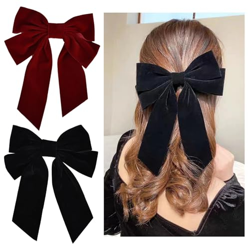 2 Stück Große Schleife Haarspangen, Samt Haarschleife Haarschmuck, Französisch Bowknot Hair Clips, Schleife Langer Schwanz Kopfschmuck, Party-Haar-Accessoires für Mädchen Frauen Damen
