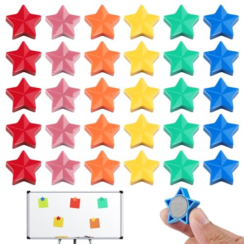 Deepton 30 Stück 6 Farben Magnete Whiteboard, Kühlschrankmagnete, Sternmagnet Klein, Magnete Kühlschrank Bunt für Schließfach Magnetwand Foto Büro Schule Tafel