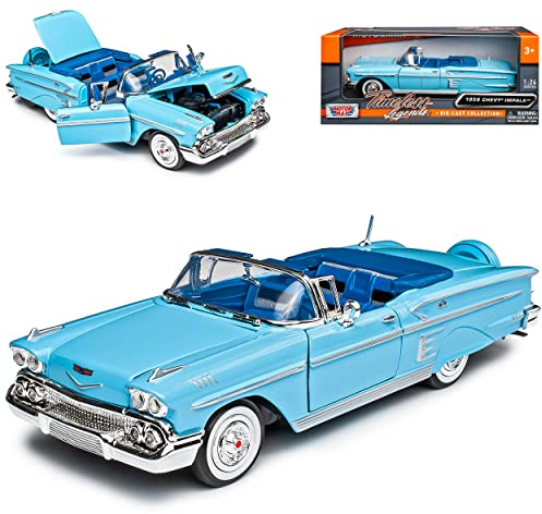 Motormax Chevrolet Chevy Impala Cabrio Blau Offen 1958 Oldtimer 1/24 Modell Auto