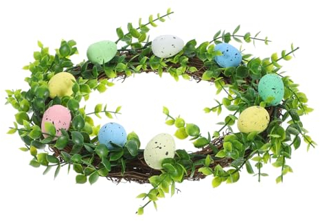 GOOHOCHY Osterkranz Pastellfarbener Ostereierkranz Osterdekoration zum künstliche blüten Artificial Flower künstliche Kranzverzierung Frühling Türkranz Feder Dekorationen künstliche Blumen