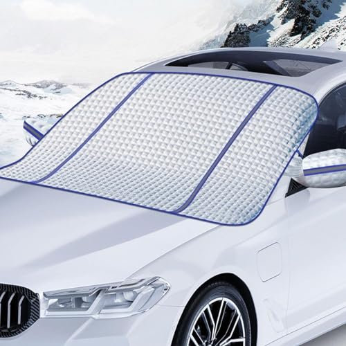 FENOQ Auto Frontscheibenabdeckung Winter Für FIAT Ducato 2006, Magnet Fixierung Frontscheibe Eisschutzfolien Schnee UV-Schutz mit Rückspiegelabdeckung Zubehör
