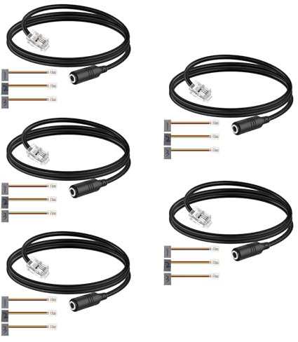 MEIRIYFA Cavo telefonico da RJ9 a 3,5 mm, 5 confezioni da 3,5 mm femmina a RJ9, adattatore convertitore cavo con 3 convertitori di diversi standard per computer auricolari, telefono (nero, 36 cm)