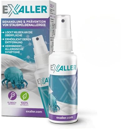 ExAller Spray Antiacaro 150 ml – Rimuove il 99% degli acari della polvere – 8 mesi di utilizzo – Testato in laboratorio – Naturale e senza sostanze chimiche – Raccomandato dagli allergologi