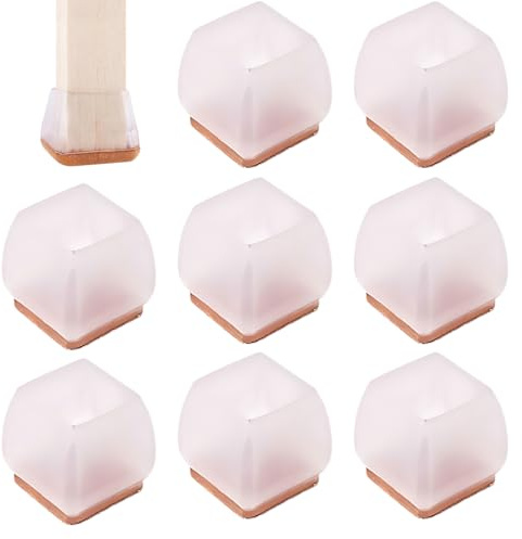AEIOPRS 8 pcs Protectores de Patas para Sillas Silicona Cubiertas de Silicona con Almohadillas de Fieltro para Muebles Cuadrados