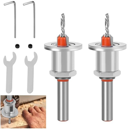 Ruikcoll Set di 2 punte per trapano svasatore da 8 mm con fermo di profondità, punta per trapano svasatore da 2,8-3,2 mm con chiave esagonale e viti, per legno e plastica