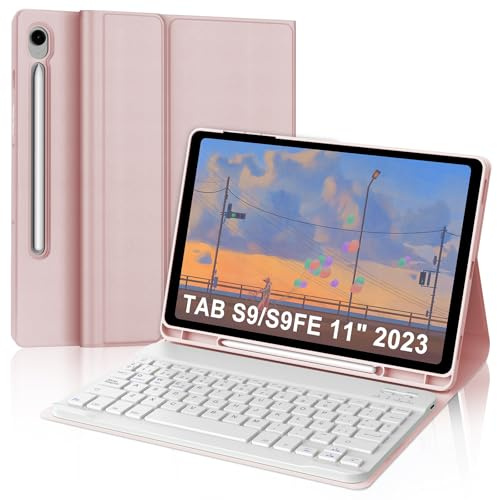 SENGBIRCH Teclado para Samsung Galaxy Tab S10 FE 10.9, Funda Teclado Galaxy Tab S10FE 2025, España Ñ Bluetooth Desmontable Keyboard para Samsung Tablet S10FE/S9FE 10.9 Pulgadas, Rosa Claro