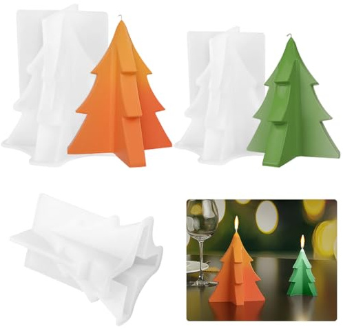 2 Stück Kerzenformen zum Gießen, Silikonform Tannenbaum, Kerzen Formen Silikon, Gießform Tannenbaum, Kerzen Selber Machen Formen, Silikonform Weihnachten für Kerzenherstellung, Handgefertigte Seife