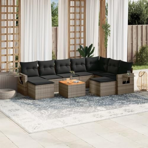 THOYTOUI 10-TLG. Garten-Sofagarnitur, Terassenmöbel außen Gartengarnitur Set Möbelsets Balkon möbel Set Geeignet für Terrasse Garten Balkon Veranda mit Kissen Grau Poly Rattan