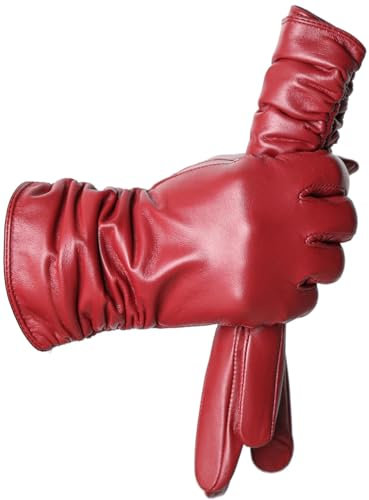 Damen Schaffell-Lederhandschuhe plus Velours, kurz, Touchscreen-Lederhandschuhe, warm, Rot, Standard 8