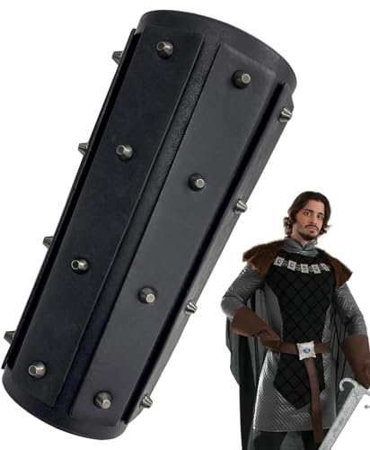 Mittelalterlicher Armschutz, PU-Leder, mittelalterliche Armschiene, bequeme Vintage-Armstulpen, Cosplay, mit langen Nieten, für Comic-Con-Fantasy-Event, Cosplay-Party