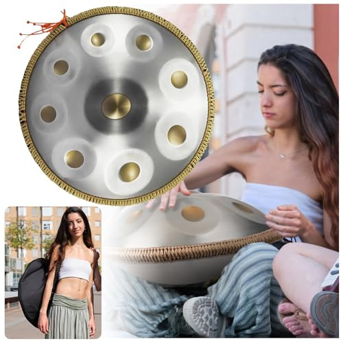 432 Hz/440 Handpan Handpan Drum Handtrommelinstrument, 9/10/12 Noten Mit Weicher Handpan-Hülle, Strapazierfähigem Handpan-Ständer Handpan Trommel(Golden eye,9 Notes (432Hz))