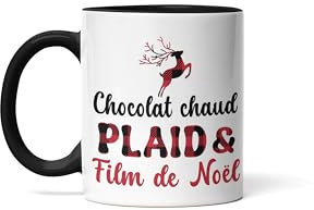 Groovy Mug Noël Créatif - Tasse Chocolat Chaud, Design Vintage, Plaid et Film - Ambiance Hivernale, Neige, Cocooning au Coin de la Cheminée