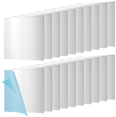20 placas de aluminio, 0,5 mm de grosor, chapa de aluminio plateada con película protectora, chapa de aluminio de 15 cm x 15 cm, chapa de perforación, placa de ejercicios para modelismo, construcción