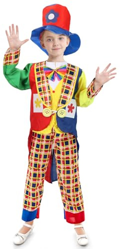 Epokus Carnival Clown Kostüm Kinder,Karneval Kostüm Teenkostüm,Lustiges Clown Outfit mit Schlapphut,Zirkus Kostümzubehör Requisiten für Karneval Halloween Cosplay Geburtstagsfeier 7-8Jahre