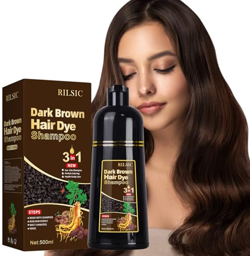 GFEUGS Haarfarbe Dunkelbraune Haarfärbeshampoo, 500ML Hair Dye Shampoo 3 in 1 Gegen Graue Haare, Hair Color Sofort Haarfarbe Shampoo Tönungsshampoo,Hair Colour Farbshampoo Haartönung für Männer Frauen
