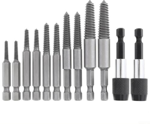Sechskant-Schraubenausdreher-Set, 12-teilig, Karbonstahl, gebrochene Bolzenentferner-Set für beschädigte, abisolierte rostete Schrauben, Holz, Metall, Maschinenschrauben mit Verlängerungsstange