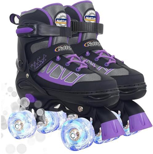 Nattork Kinder Rollschuhe für Mädchen, Lila Verstellbare Rollschuhe für Größere Kinder im Alter von 7, 8, 9 und 10 Jahren für Anfänger Im Outdoor-Sport, das Beste Geburtstagsgeschenk für Kinder