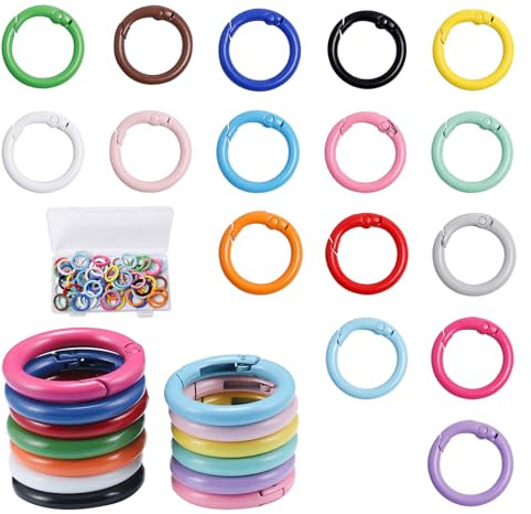 Sxutop 64 stycken karbinhaka färgglada, små, o-ring, rund, 24 mm nyckelring, fjäderdelade ringar, ryggsäck, hantverk (16'