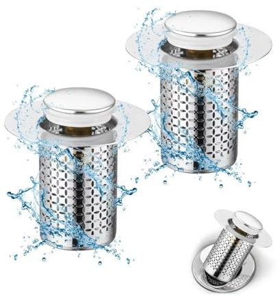 2 Stück Edelstahl Pop Up Abflusssieb,Abflussstopfen Waschbecken,Waschbeckenstöpsel Abfluss Sieb Universal Pop Up Sink Plug mit Anti Clogging Sieb für Ablaufgarnitur Waschbecken Küche Bad