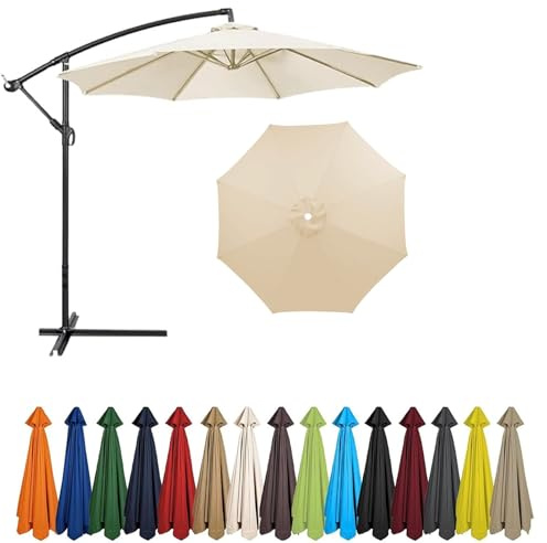 BLGVGKLPNT Toile de Rechange pour Parasol 4,0-2,0 Mètres 6/8 Baleines, Extérieur Auvent de Remplacement avec 8 Baleines (4m/13.1ft, Beige)