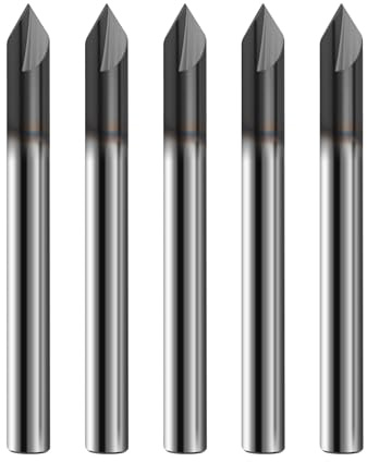Zorqon 5Pcs 1/4 Solid Carbide End Mills, AlTiN Coating, 2 Flute, Chamfer End Mill for Steel, Single End End Mill Bits, 90° Chamfer Angle, 1/4 Shank Diameter