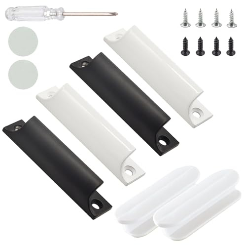 Pluvyze 4 Stück Balkontürgriff Außen, Terrassentür Griff, 2 Klebrige Griffe, 2 Antikollisionskörner, 1 Schraubendreher, Geeignet für Fenster, Schränke und Schubladen (Schwarz + Weiß)