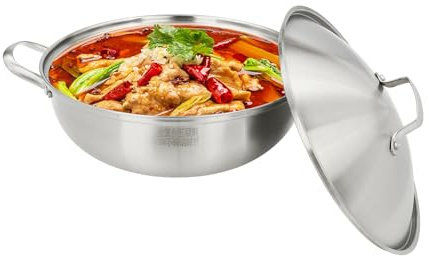 Professional 304 Stainless Steel Wok 12 Inch with Lid Induction Compatible All Stoves 3 Ply Composite Base Stick Resistant Heavy Duty UK Kitchen Cookware Dishwasher Safe Steaming Rack Included (32cm)