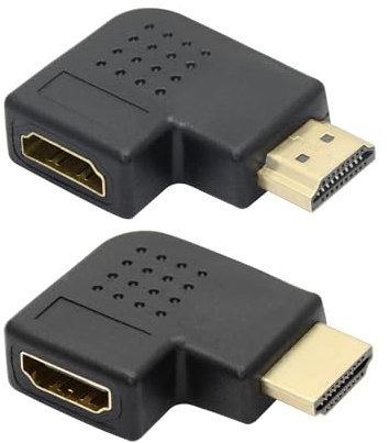 Riertostng 1 par de adaptadores HDMI macho a HDMI hembra de 90 grados, chapado en oro, estándar 1.4 macho a hembra, adecuado para portátiles, PC, proyectores, etc., 2 unidades (izquierda + derecha)