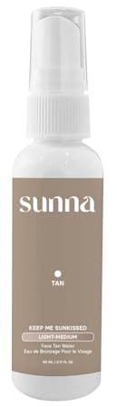 Face Tan Water by SunnaTan - Made with Witch Hazel Water & Hyaluronic Acid - Organic & Natural Ingredients - Non-Sticky and Lightweight - Face Tanner in Light/Medium (60mL)
