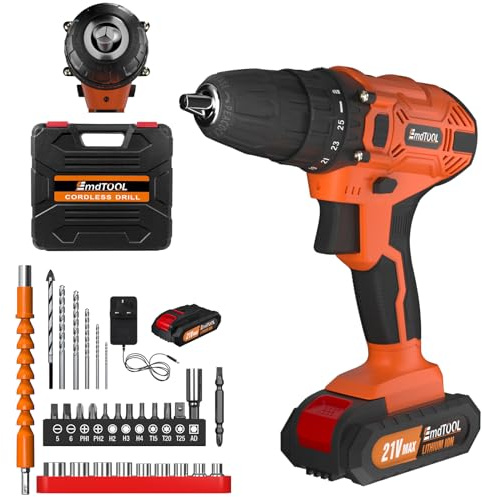Juego de destornilladores inalámbricos de 21 V, atornillador inalámbrico con baterías de 1,5 Ah y cargador, 25 + 1 niveles de par de giro, 45 Nm, destornillador de impacto máximo, 2 velocidades y LED
