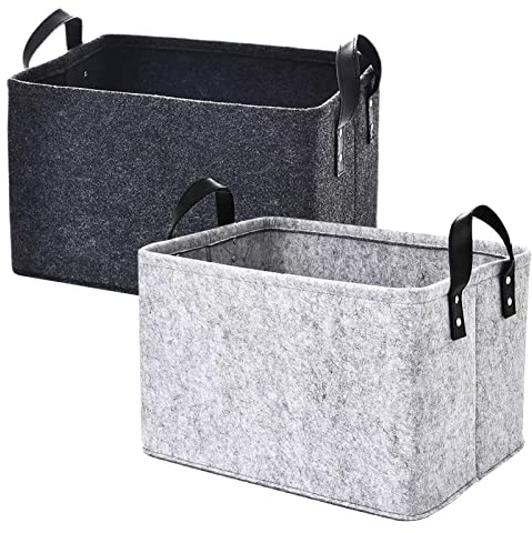 FZYCOM 2 Piezas Cubo Fieltro para Almacenamiento, Cesta de Fieltro Grande con Asa, Cesta de Leña, Bolsa de Almacenamiento para coche, Ropa, Toallas, Artículos de Tocador, Libros