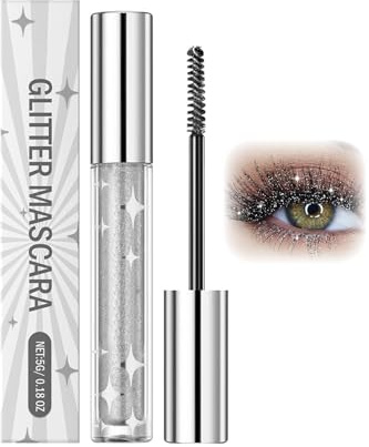 Clawrex Glitter Mascara, Silber Glitzer Wimperntusche, Silver Schimmer Glitzer Gesicht für Wimpern, Wasserfeste, Funkelnde Augen Make-up,Diamond Wimperntusche für Party, Hochzeit, Musikfestival