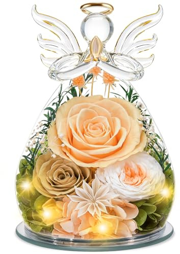 YiHuaHua Ewige Rose Engel Geschenke für Mama, Geburtstagsgeschenk für Frauen, Engel Figur Mutter Oma Freundin Geschenk Valentinstag Jahrestag Sie, Geschenk Muttertag Ewige Blume mit LED-Beleuchtung