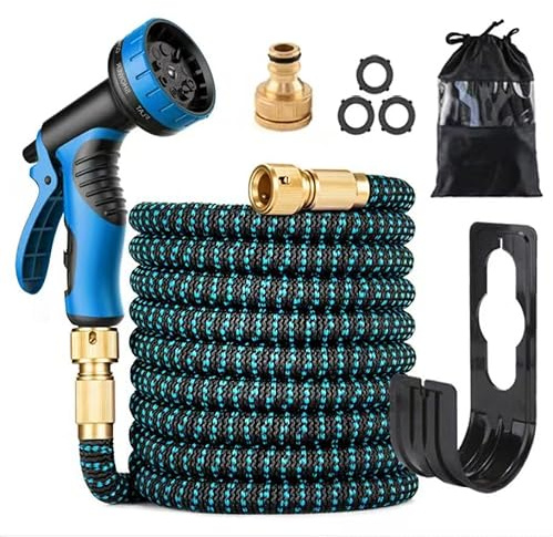 Flexible Gartenschläuche 100FT,Flexibler Wasser-Gartenschlauch mit 3/4 & 1/2 Metall-Anschlüssen,RLagiger Latex Wasserschlauch,10-Funktionen Spritzdüse,Gewebeabdeckung,Autowäsche