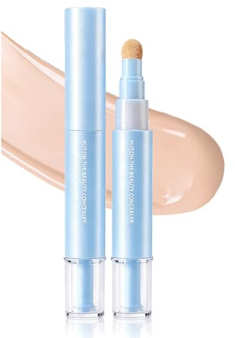Corrector de ojeras, lápiz corrector e iluminador 2 en 1 para rostro altamente pigmentado con cabeza de esponja, alisador de piel e hidratante, lápiz corrector para ojeras, rojeces y espinillas