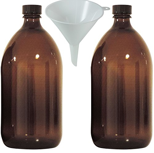 2 x braune Medizinflasche 1000 ml Apothekerflasche, Laborflasche made in Germany, BPA frei inkl. Trichter