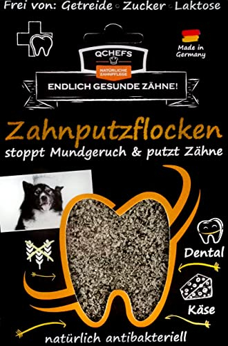 QCHEFS Zahnputzflocken für Hunde - 1 Monat Zahnpflege Hund, ohne Dentalspray für Hunde
