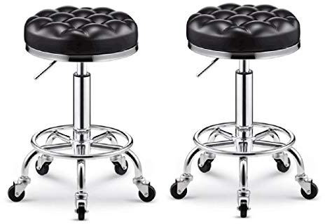 NUBAO Work Small Stool, Task Chair, Spa Stool, Thick Seat Disc Footrest 5 Rotations Suitable for Tattoo Salon Workshop Clinic Laboratory Lift 45-58cm 4 Colors (Color : Black×2)