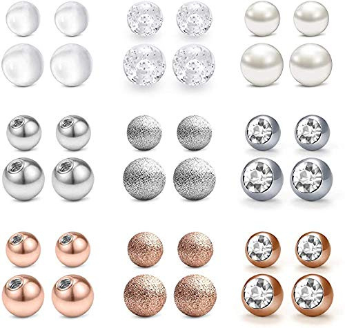 incaton 36 Stk Bauchnabelpiercing Kugel Ersatz 5mm Und 8mm Piercing Kugeln Set,Schraubkugel Piercing Gewinde Set aus 316L Chirurgenstahl 1,6mm Gewinde