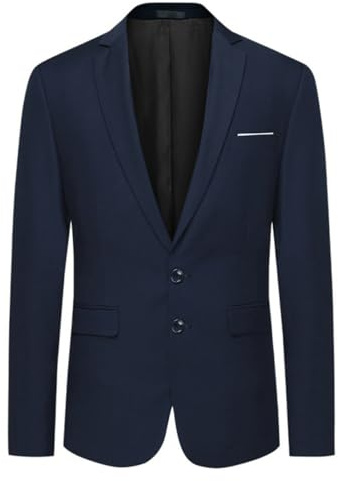 Allthemen Mens Blazer Casual Slim Fit Formal Suit Jackets Classic 2 Button Solid Tuxedo Navy Blue L