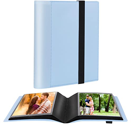 Aevdor 5x7 Photo Album Holds 64 Photos Black Inner Pages with Strong Elastic Band, Small Photo Album 5x7, Mini Picture Book for 5 x 7 Artwork, Pictures, Kids Art Storage, Postcards, Drawings (Blue)