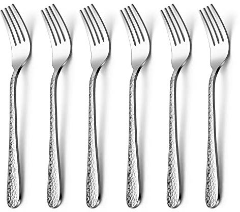 HaWare Stainless Steel Hammered Kid Forks Set, Small Children Forks, 6 Pcs | Mirror Polished Cutlery, 18/0, Metal, Dishwasher Safe