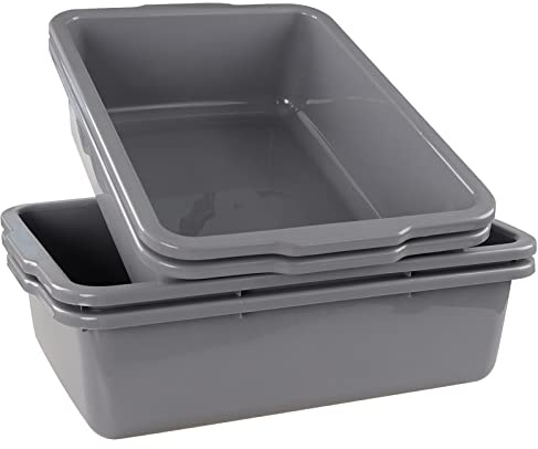Jekiyo 4 Packs 32 L Commercial Bus Tubs, Large Food Grade Meat Tubs, Grey Restaurant Bus Pans